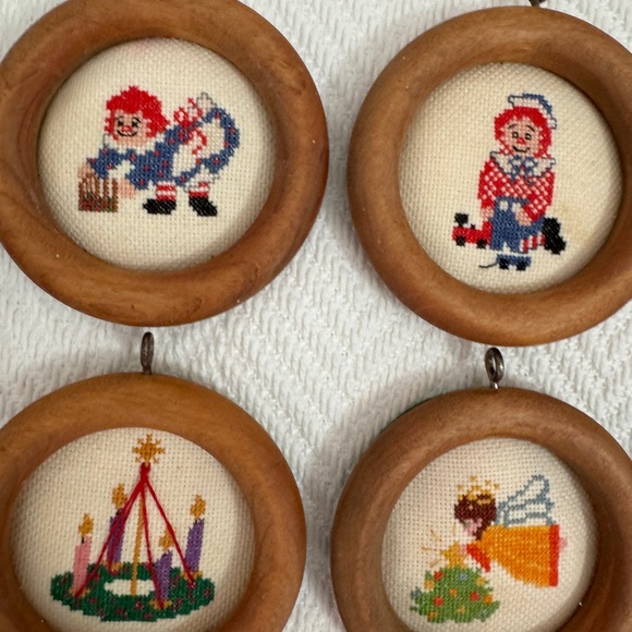 Vintage Christmas Ornaments Set Cross-stitch Handmade Embroidered Holiday Decor - Picture 3 of 8